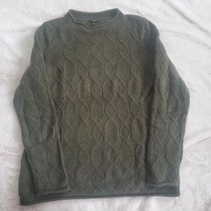 TALBOTS OLIVE GREEN CABLE KNIT CREWNECK PULLOVER SWEATER - LARGE